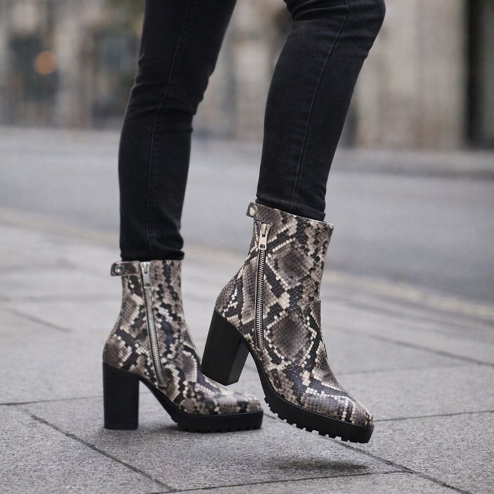 AllSaints Ana‎ Snake Embossed Lug Boot Size 8 women